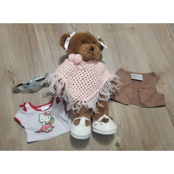 Build a bear Brown Bear with Grandma Knit Pink Shawl poncho Shoes extra clothes - Picture 1 of 5